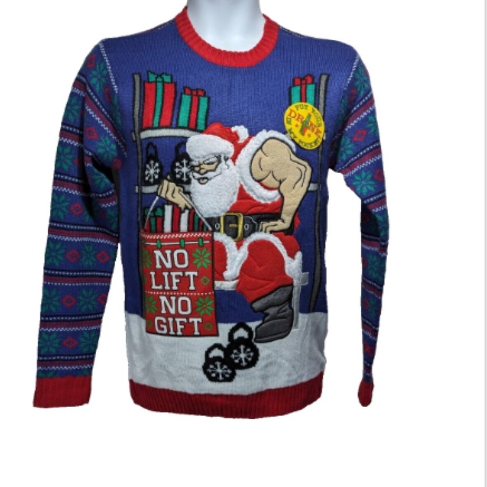 NEW Blizzard Bay Put Your Drink In My Pocket Santa Christmas Sweater Small